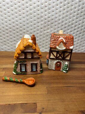 Vintage Christmas Village Cream and Sugar Set